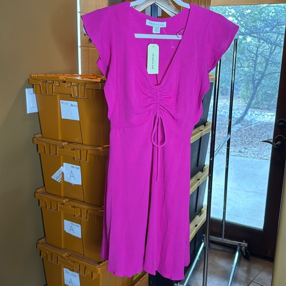 NWT Monteau Fuchsia Pink Flutter Sleeve Dress Siz… - image 1